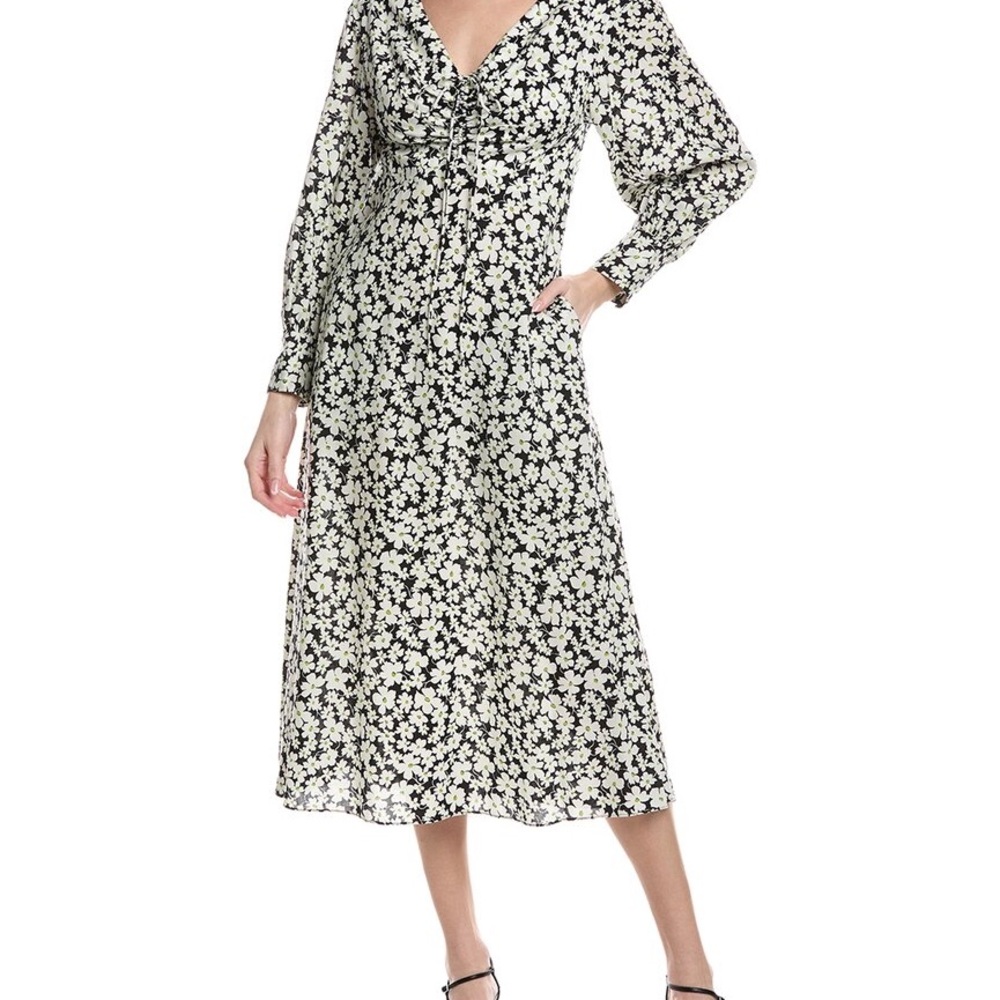 Rebecca Taylor Black and Cream Floral Midi Dress